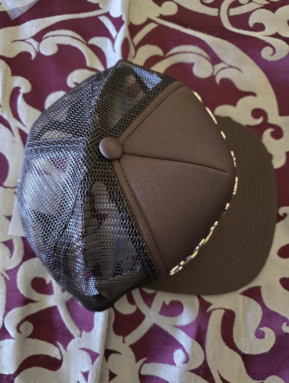 Supreme Brown Trucker Hat with Gold Logo and Pin Badges - Picture 2 of 5
